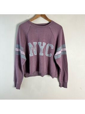 Aerie Sweater Size Medium Purple Cropped Oversized Slouchy NYC Pullover Cozy